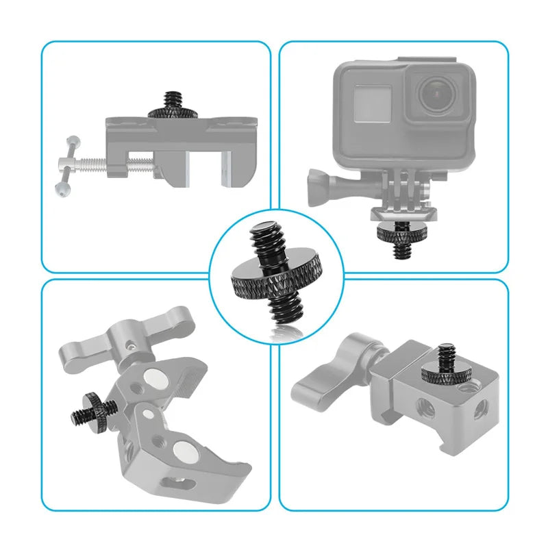 For Camera Tripod Mic 1/4" Male to 1/4" Male Threaded Tripod Screw Adapter Double Head Stud Standard Mounting Thread Converter