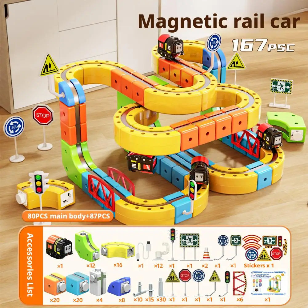 62/105/167PCS Magic Track Cube ChildrenS Educational High-Speed Rail Train Toy Boys And Girls Intellectual Diy Building Blocks