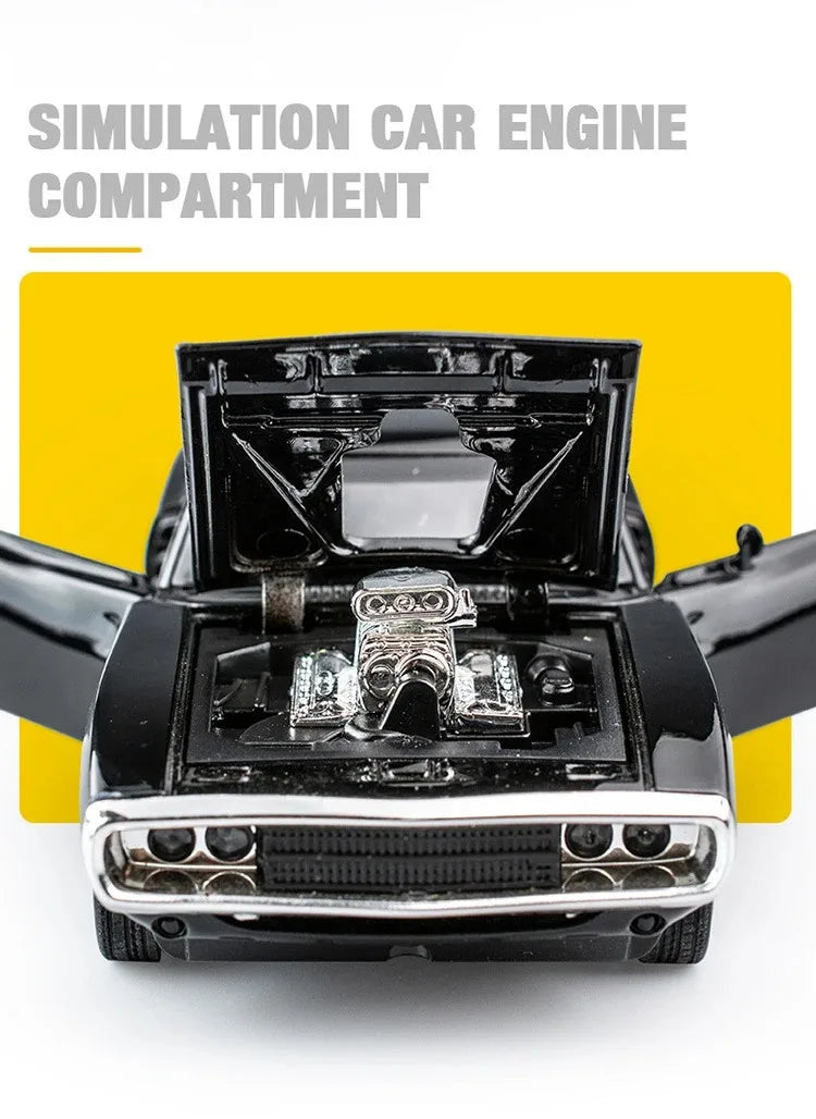 1:32 Simulation 1970 Dodge Charger Alloy Sports Car Model Sound Light Pull Back Luxury Car Children's Toy Gift Ornaments