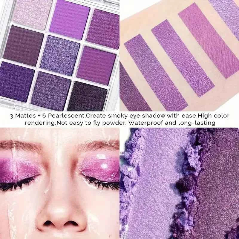 Blossom Shimmer Eyeshadow Palette - 9 Long-Lasting Colors, Waterproof Matte & Shimmer for Stunning Smoky Eyes
