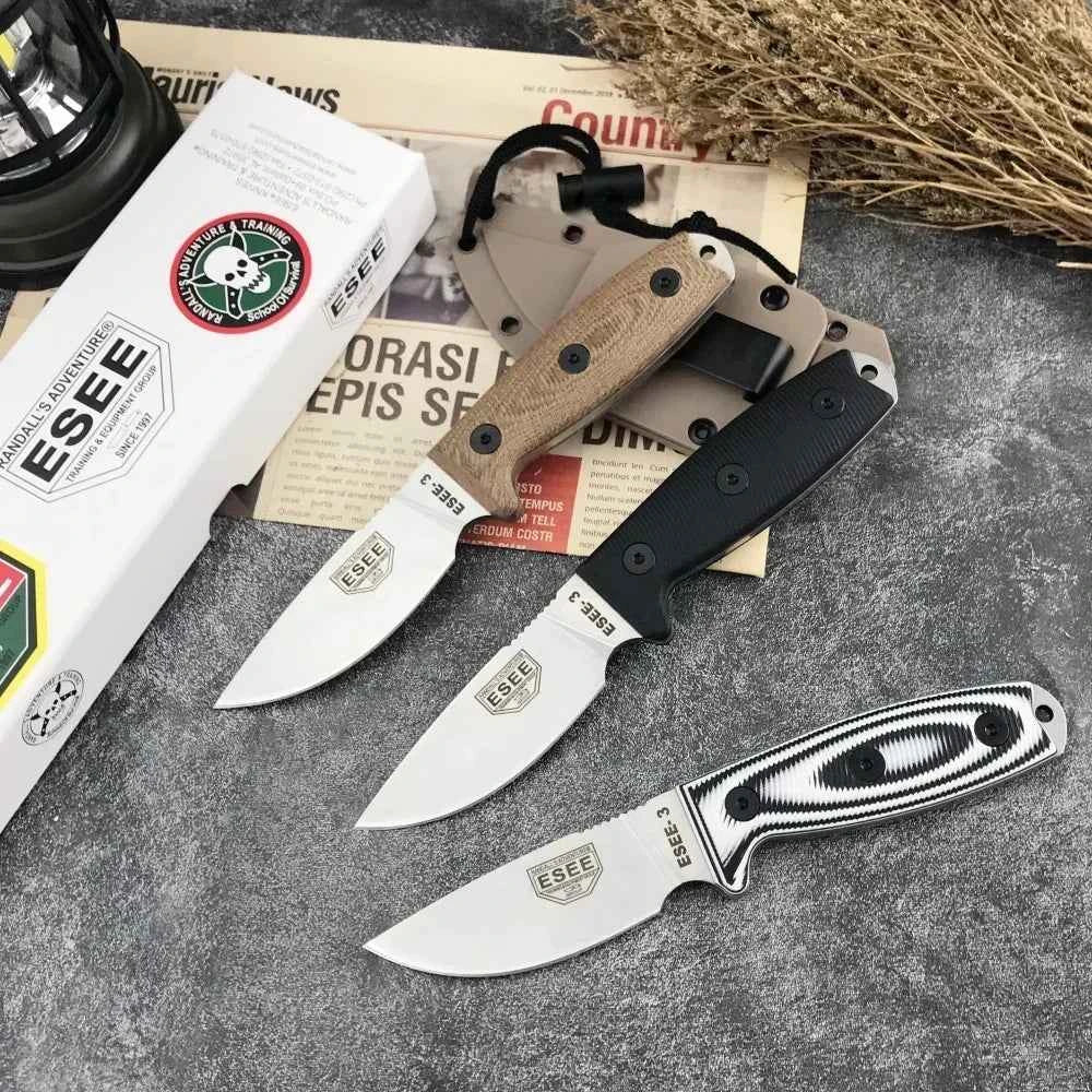 ESEE-3 Hunting Fixed Blade Knife with Sheath 9Cr18Mov Blade G10 Handle Portable Survival Outdoor Knife Cutting Tactical Knife