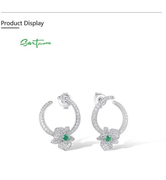 SANTUZZA Pure 925 Sterling Silver Earrings For Women Sparkling White CZ Green Spinel Orchid Flower Circled Fashion Fine Jewelry The jack market .AU The jack market .AU Jewellery & Chains $ 85 <none>