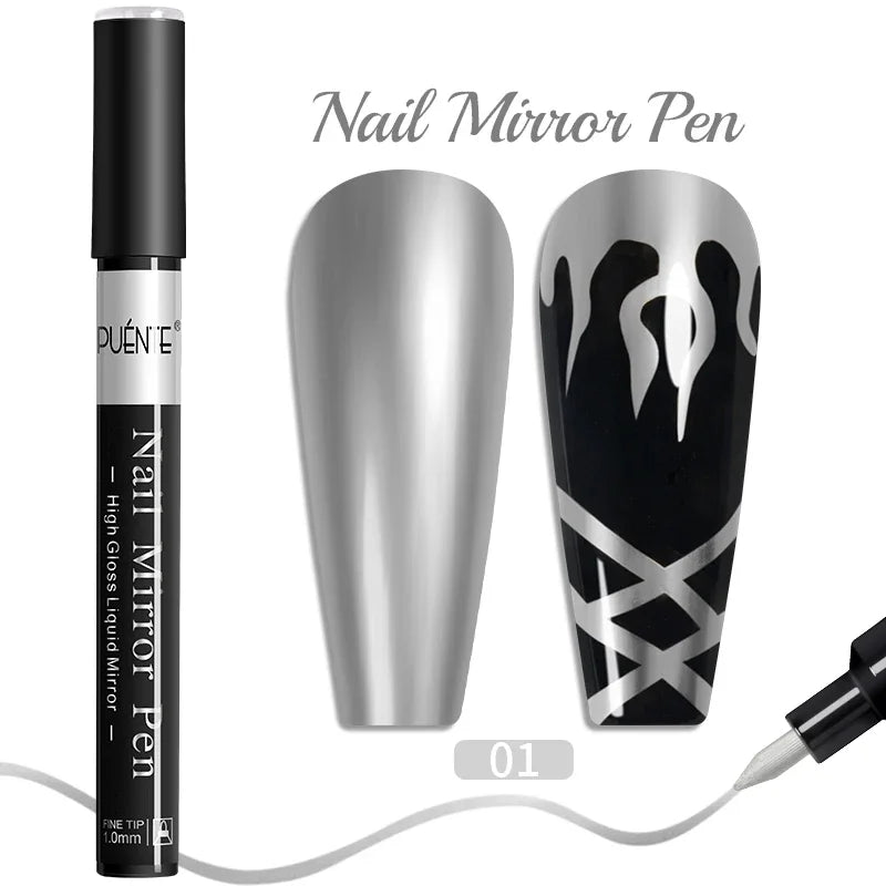 BrandName Chrome Mirror Effect Gel Polish - 5ml Golden Silvery Metallic Liner for Stunning French Nail Art