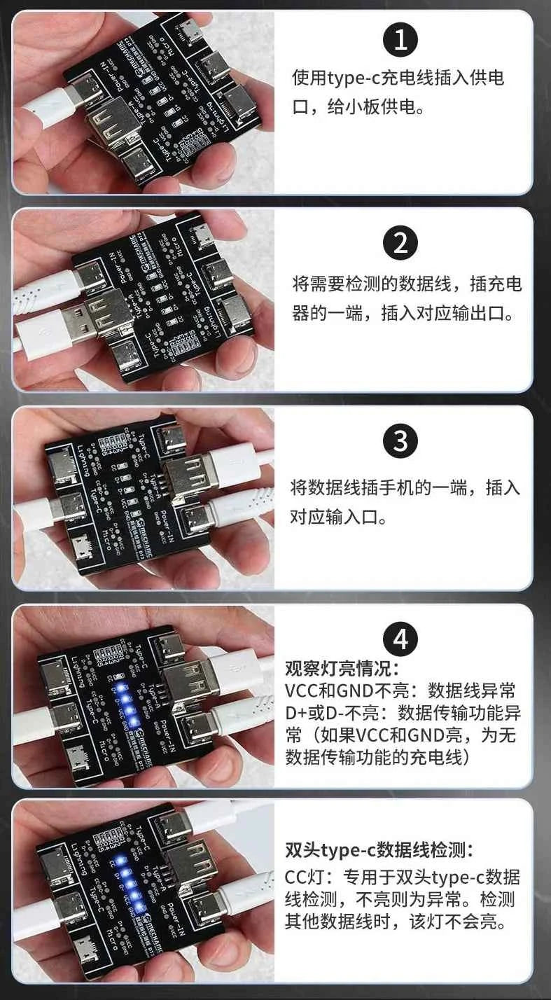 MECHANIC DT3 USB Cable Tester Data Cable Test PCB Board for IPhone Android USB Type-C Lightting Date Cable on-Off Detection