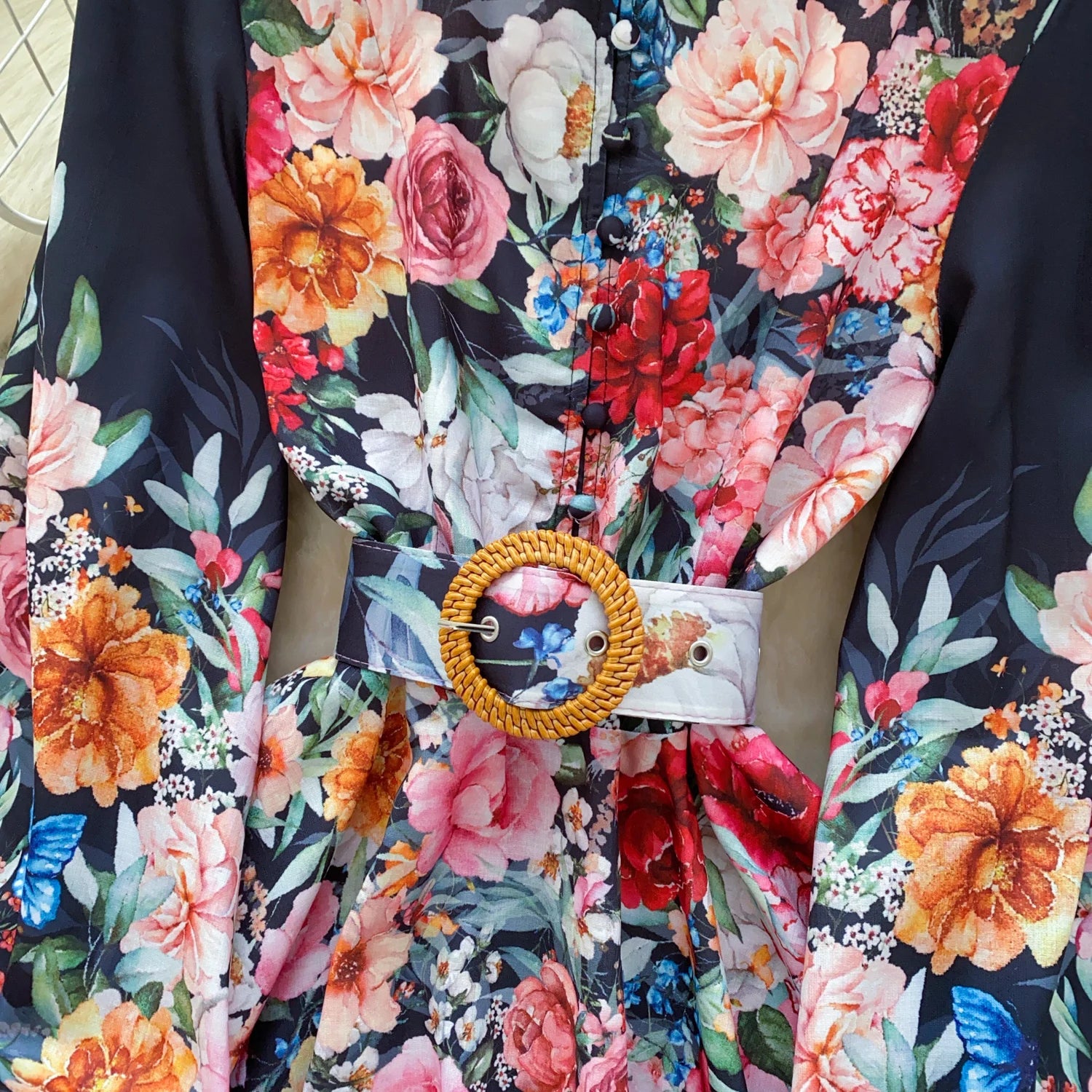 France Elegant Vintage Palace Evening Dress Women Sashes Button Print Short Party Dress Female Casual Chic Festival Clothing New