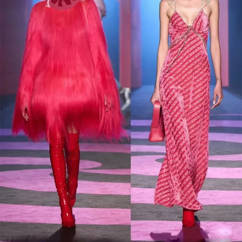 Women's Pointed Tiger Teeth Heel Knee High Elastic Boots Fashionable Over-the-Knee Super High Heel Banquet Show Shoes Autumn Winter