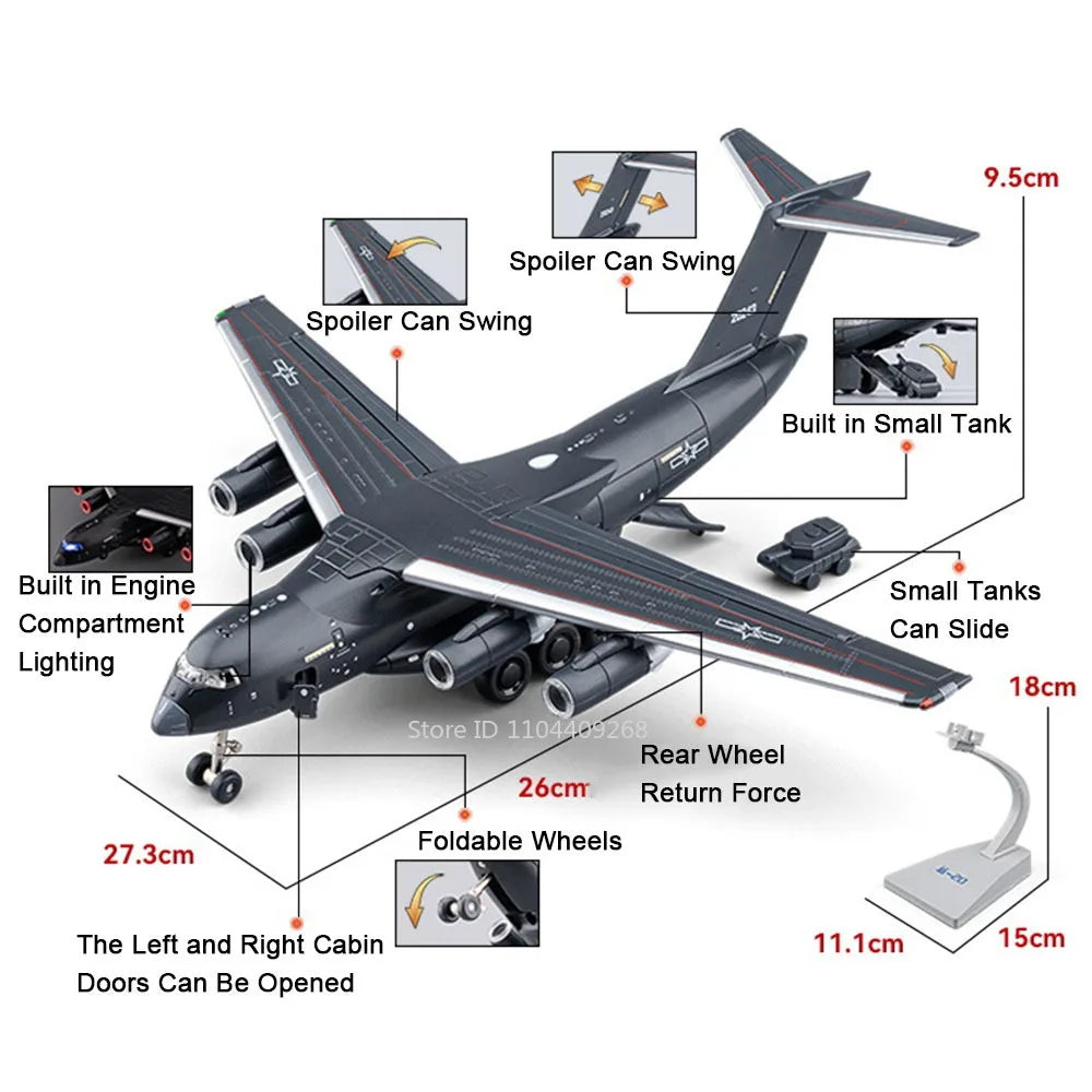1:180 Y-20 Military Transport Plane Diecast Model – Pull Back with Sound & Light