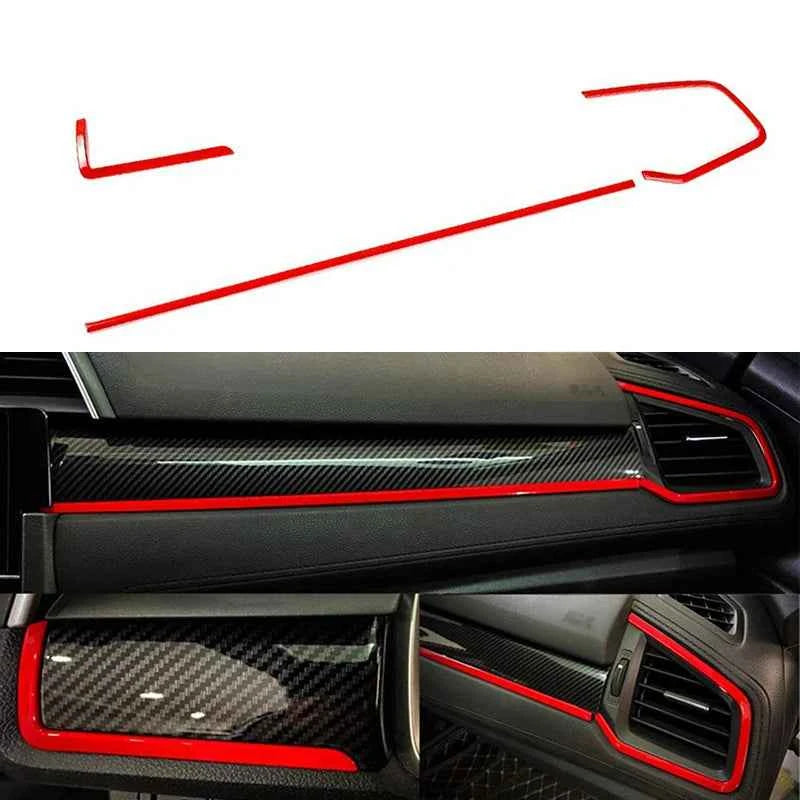 Auto Interior Dashboard Frame Strip Red Trim Sticker for Honda Civic 10th Gen 2016 2017 2018 2019 2020 2021 Left Hand Drive Car