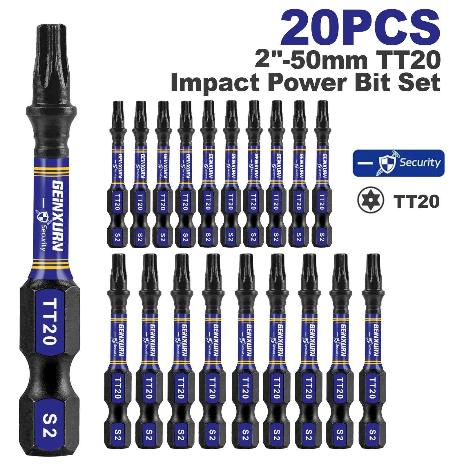 Geinxurn Magnetic Power Bit Set - 2" Impact Tough S2 Alloy Steel Torx Bits for Ultimate Security and Precision