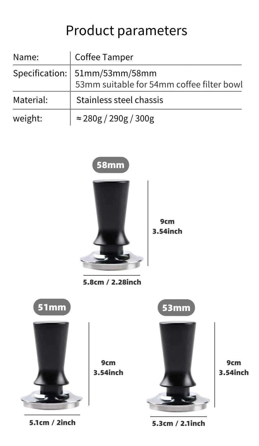 58mm 53mm 51mm Espresso Tamper Barista Coffee Tamper with Calibrated Spring Loaded Stainless Steel Tampers The jack market .AU The jack market .AU $ 36 14:200006152#53MM(CAN USE FOR 54)