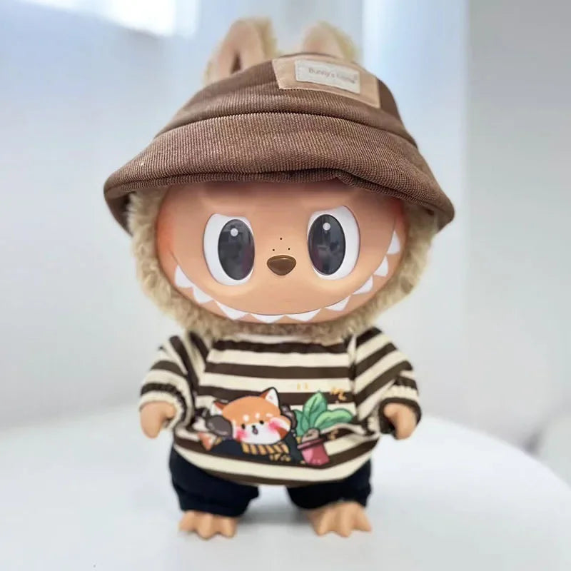 For 38Cm Labubu outfit vinyl plush doll clothes for Korea Kpop Exo Labubu doll clothes striped animal shirt set