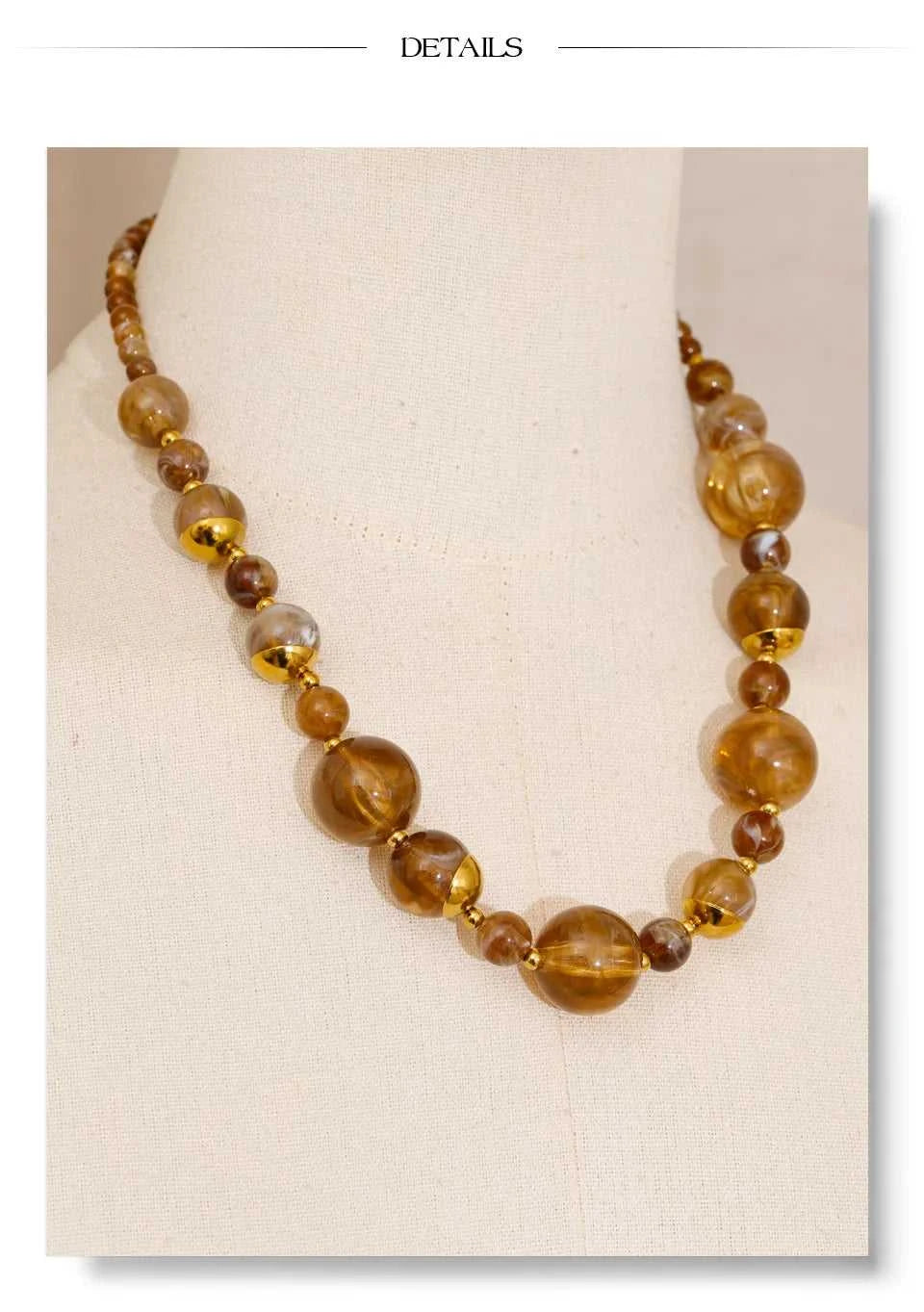Yhpup New Arrivals Simulated Pearls Resin Acrylic Round Beads Chain Handmade Necklace Stainless Steel Trendy Jewelry Waterproof The jack market .AU The jack market .AU $ 54 200001034:2604813136#YH6980A Amber
