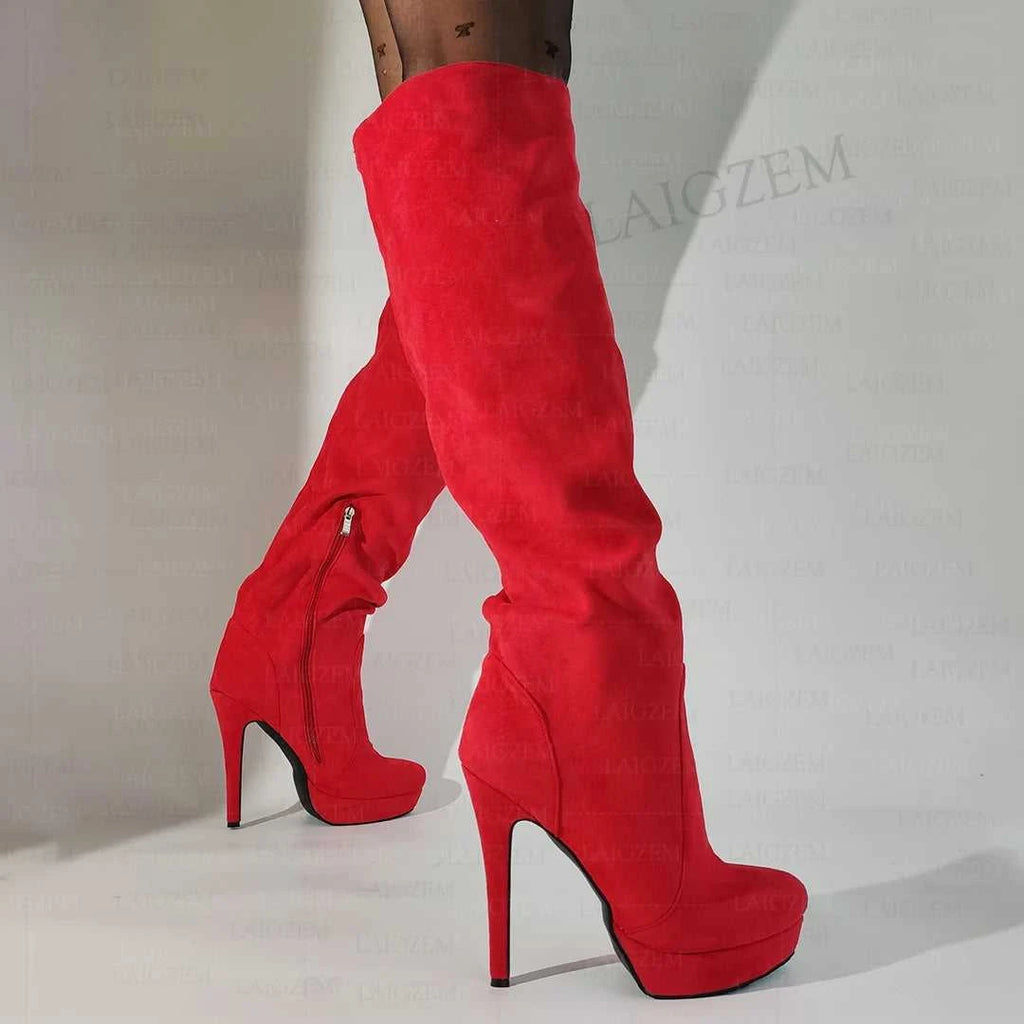 LAIGZEM Women Over Knee High Boots Faux Suede Zip Pleated Thin High Heels Boots Handmade Ladies Shoes Woman Big Size 41 43 45 52 The jack market .AU The jack market .AU Step Up Your Style: Trendy Shoes for Every Occasion! $ 152 14:771#LGZ4823 Red;200000124:698