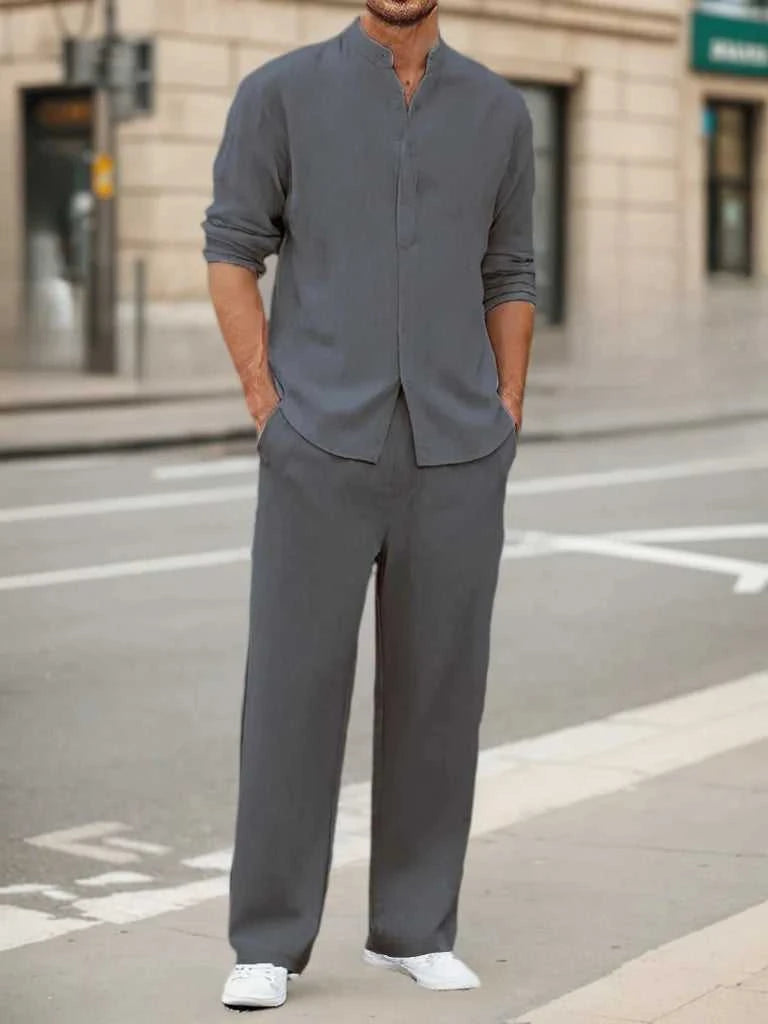 Men's Fall Casual Outfits Solid Color Henley Collar Long Sleeve Tops with Elastic Waist Pants Long Sleeve Pants Shirt Suit The jack market .AU The jack market .AU Men Fashion $ 47 14:193#Black;5:100014064