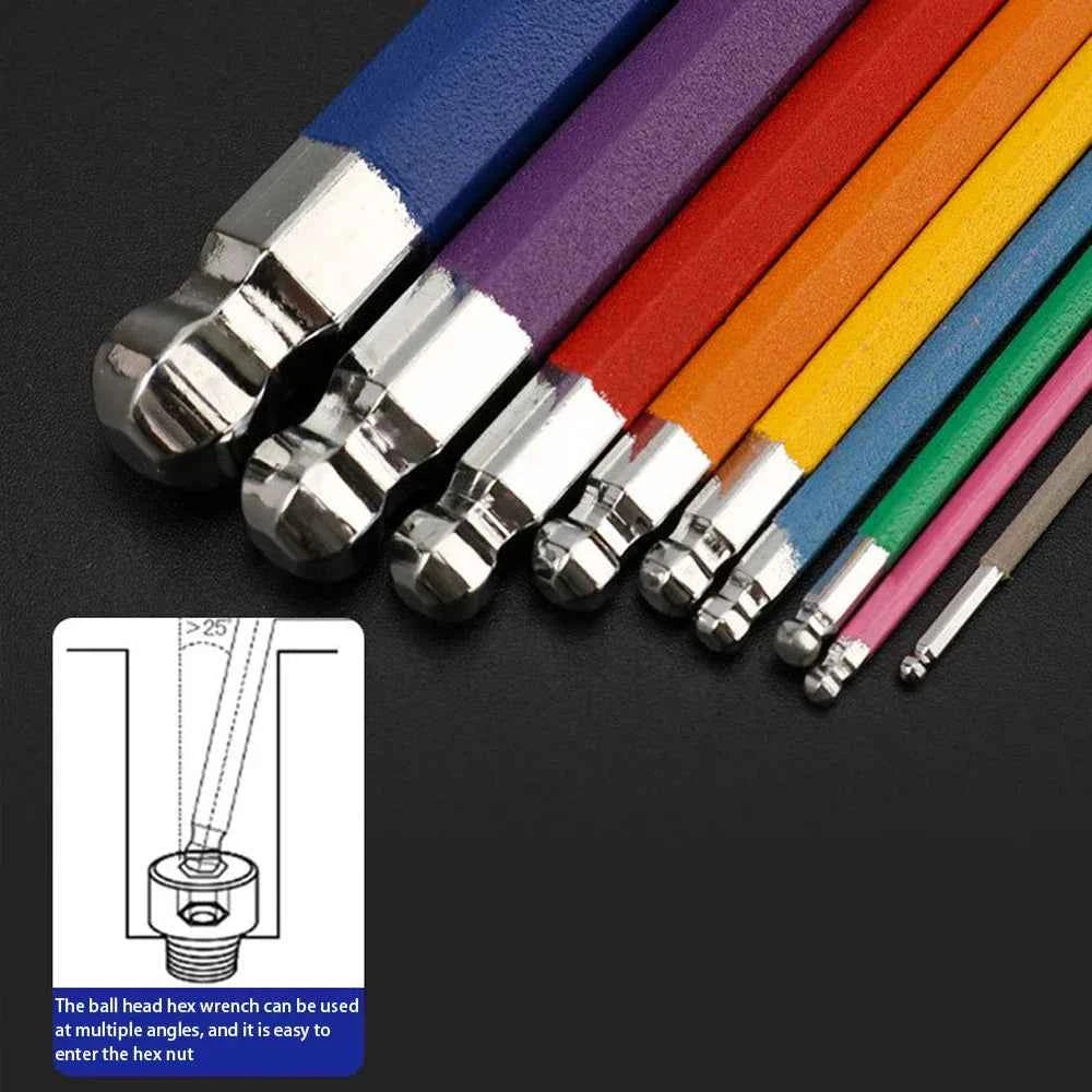 9Pcs S2 Alloy Steel Hex Key Set with Quick Snap Adapter & Ball Head for Ultimate Precision