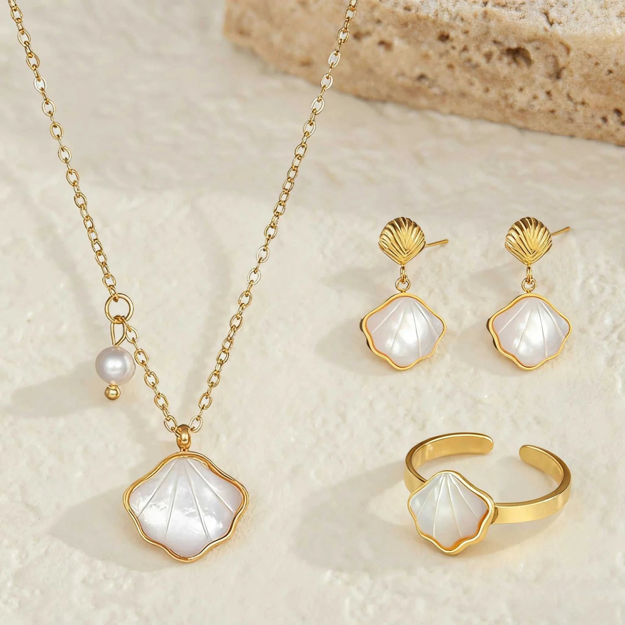 Kissmoon Stainless Steel Trendy Simple Shell Necklace Earing Ring for Women Girl Weeding Party Brithday Jewelry Set Gifts The jack market .AU The jack market .AU Jewellery & Chains $ 48 200001033:361180#necklace