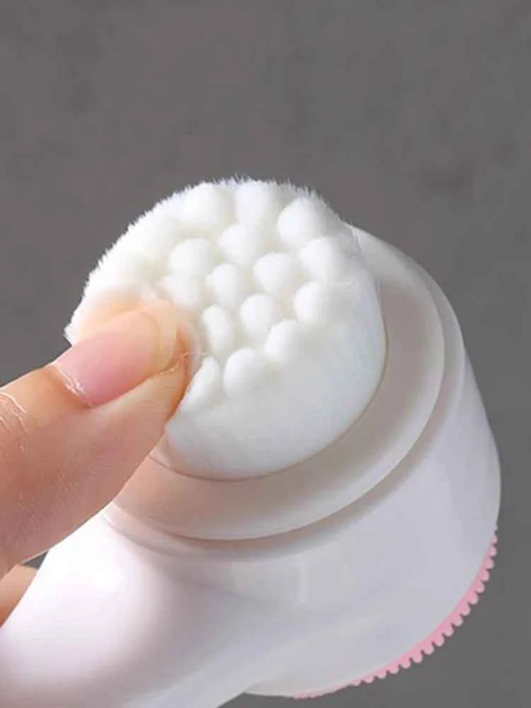 OFT 3D Dual-Sided Face Washing Brush - Deep Clean Pores with Silica & Fur for Home Spa Experience