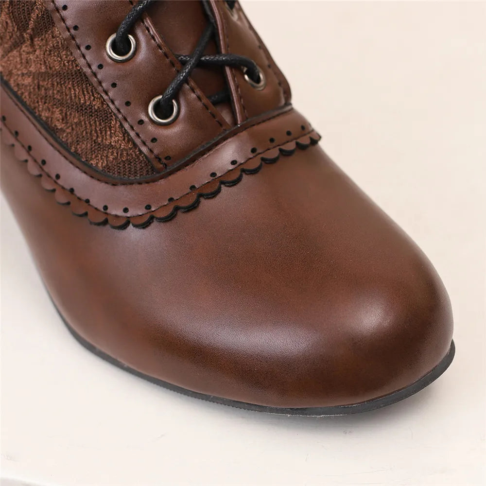 2025 New Lace Up Ladies High Heel Shoes Strange Steampunk Boot Victorian Ankle Boots Women Pointed Toe Thick Soled Short Boots