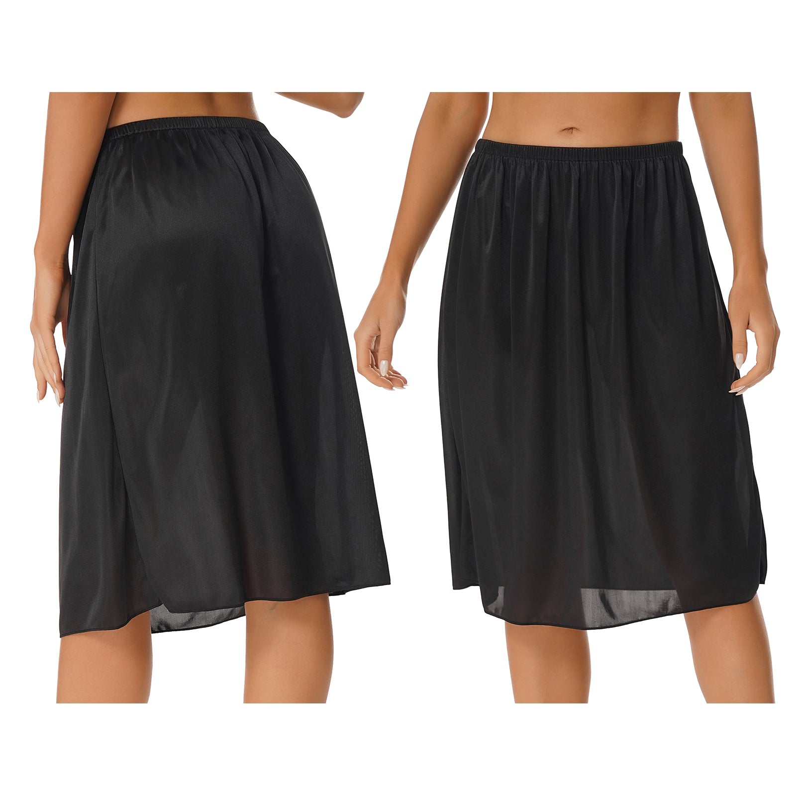 Womens Petticoat Skirt Solid Half Slip Underskirt Summer Elastic Waist Inner Lining Midi Skirt Long Underskirt for Party Dress