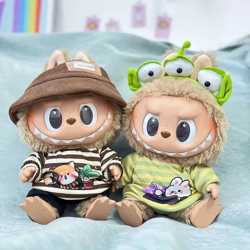 For 38Cm Labubu outfit vinyl plush doll clothes for Korea Kpop Exo Labubu doll clothes striped animal shirt set