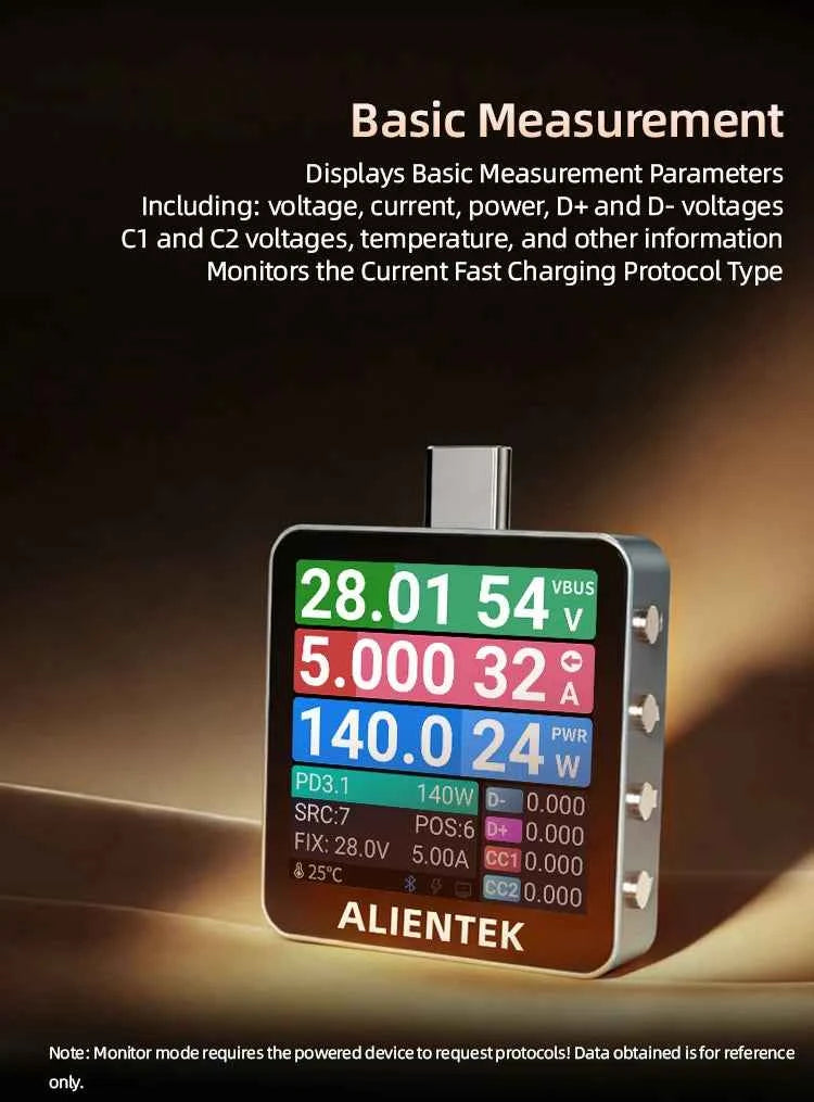 ALIENTEK USB Tester C2 Digital Voltmeter Charging Power Detector PD3.2 Battery Tester Fast Charge Detection Trigger