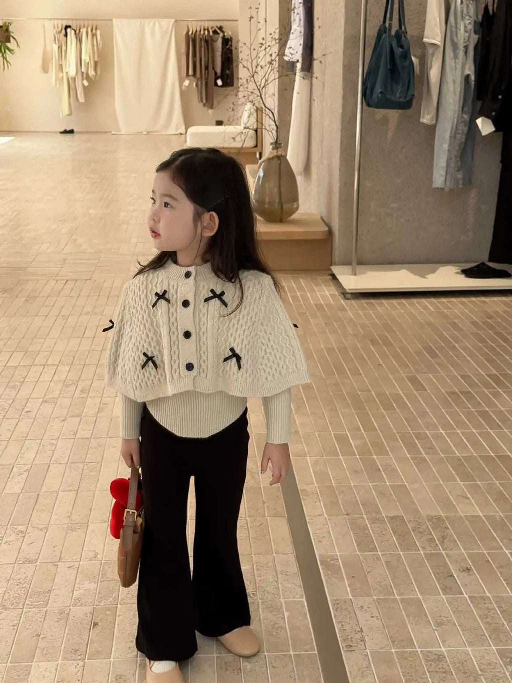 2025 Autumn New Children Clothing Korean Children Clothing Girls Retro Bow Sweater Cape Sweater Two Piece Set The jack market .AU The jack market .AU Mum & Kids: Essential Products for Every Family $ 35 14:193#pant;200000463:200004187#90cm