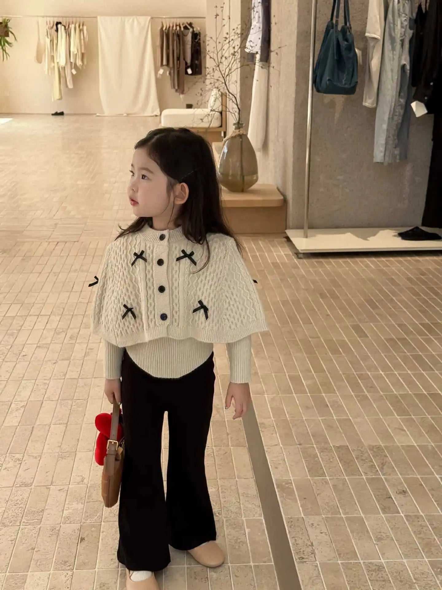 2025 Autumn New Children Clothing Korean Children Clothing Girls Retro Bow Sweater Cape Sweater Two Piece Set The jack market .AU The jack market .AU Mum & Kids: Essential Products for Every Family $ 35 14:193#pant;200000463:200004187#90cm
