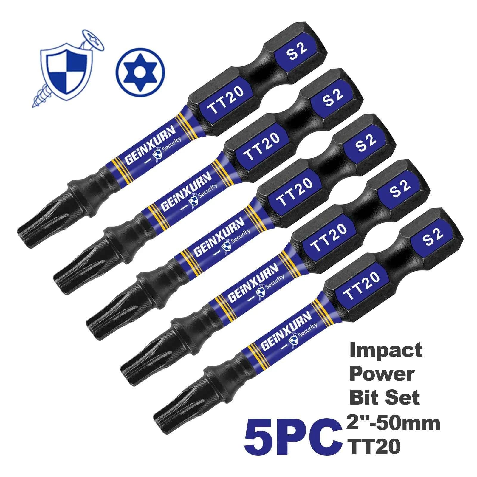 Geinxurn Magnetic Power Bit Set - 2" Impact Tough S2 Alloy Steel Torx Bits for Ultimate Security and Precision