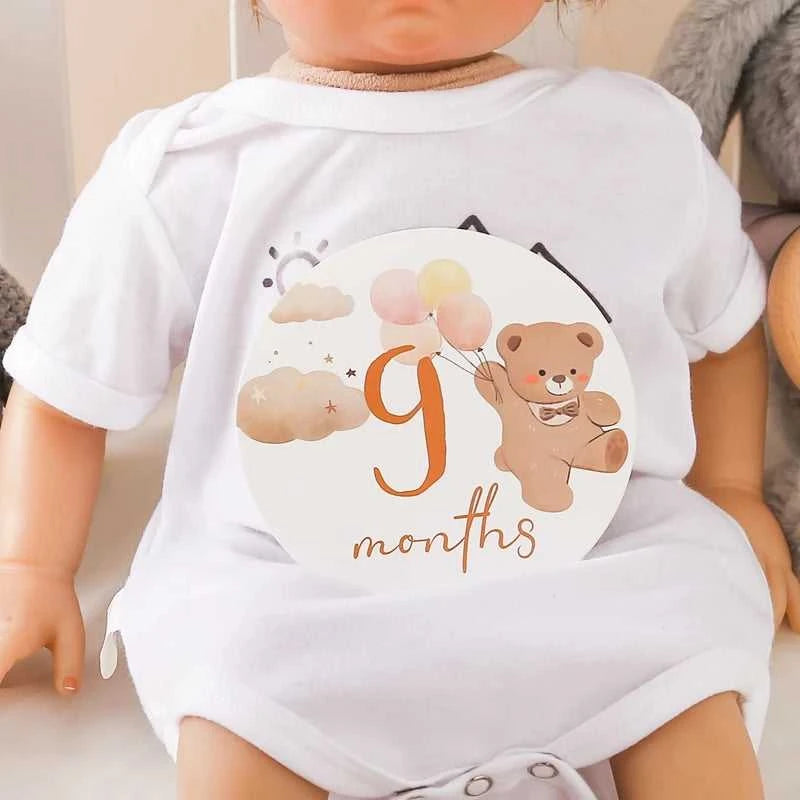 Baby Bear Milestone Number Monthly Memorial Cards Newborn Birthday Gifts Souvenir Newborn Birth Photo Photography Accessories