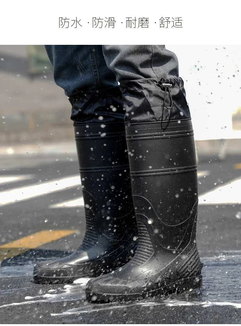 Black High-Top Men's Rain Boots, Adjustable Drawstring Long Boots, Wear-Resistant, Non-Slip, Outdoor Fishing Waterproof Boots, Farm Work Rain Boots, Pvc Water Boots The jack market .AU The jack market .AU Step Up Your Style: Trendy Shoes for Every Occasion! $ 71 14:193;200000124:200000364