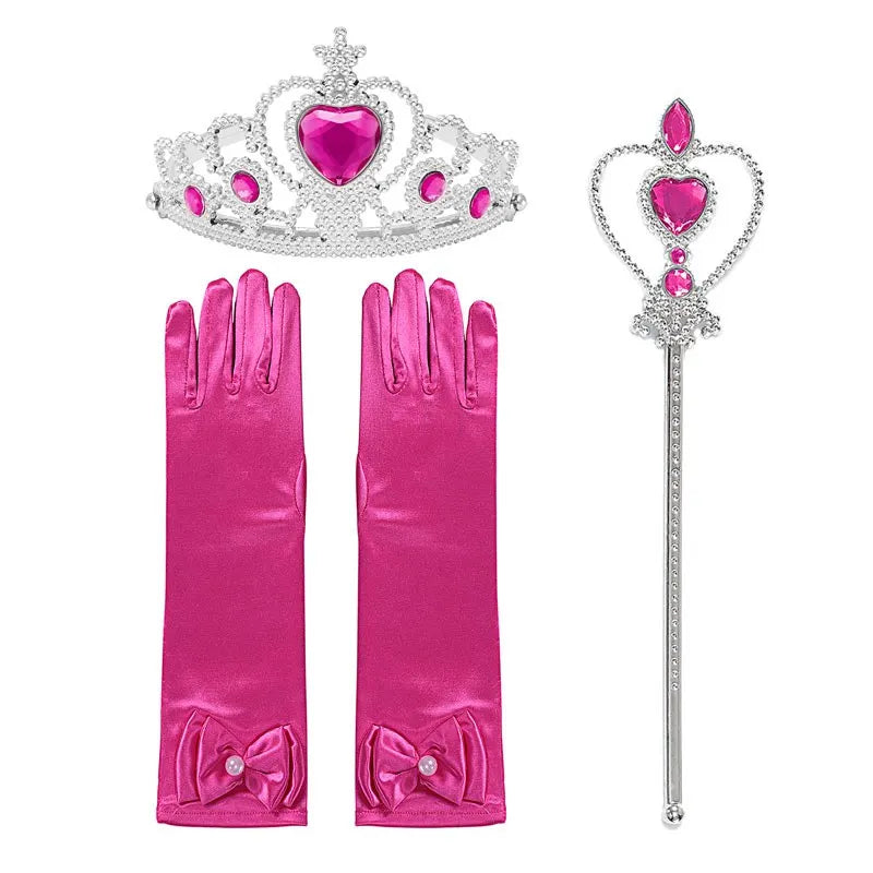 Girls Princess Dress Accessories Gloves Wand Crown Jewelry Set Princess Wig Braid Princess Dress Costume Cosplay Accessories