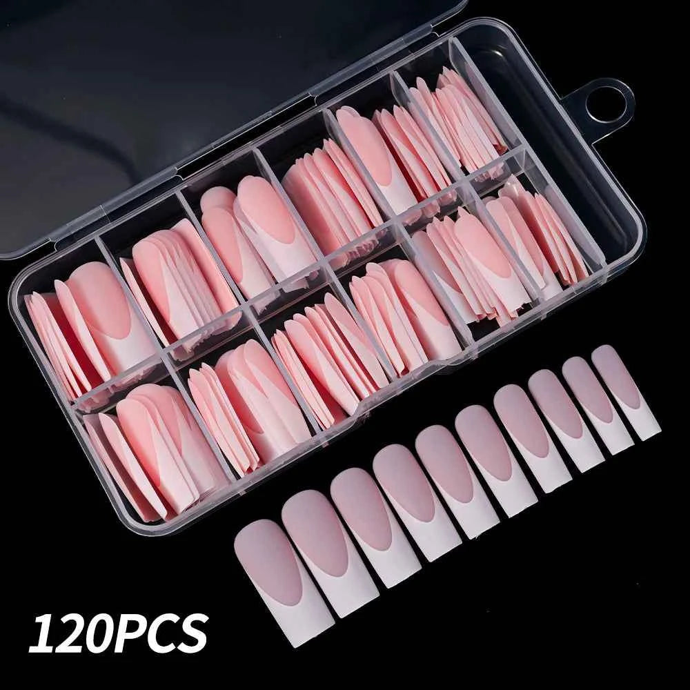 120Pcs/Box French Tip Press On Nails White/Pink Full Cover Professional Salon Artificial Fake Nail Detachable Coffin French Tips