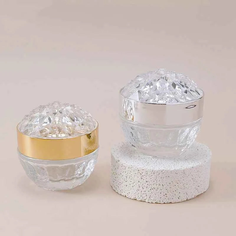 Luxury Glow Diamond Glass Face Cream Jar - 50g Acrylic Container for Creams & Lotions, Perfect Travel Companion