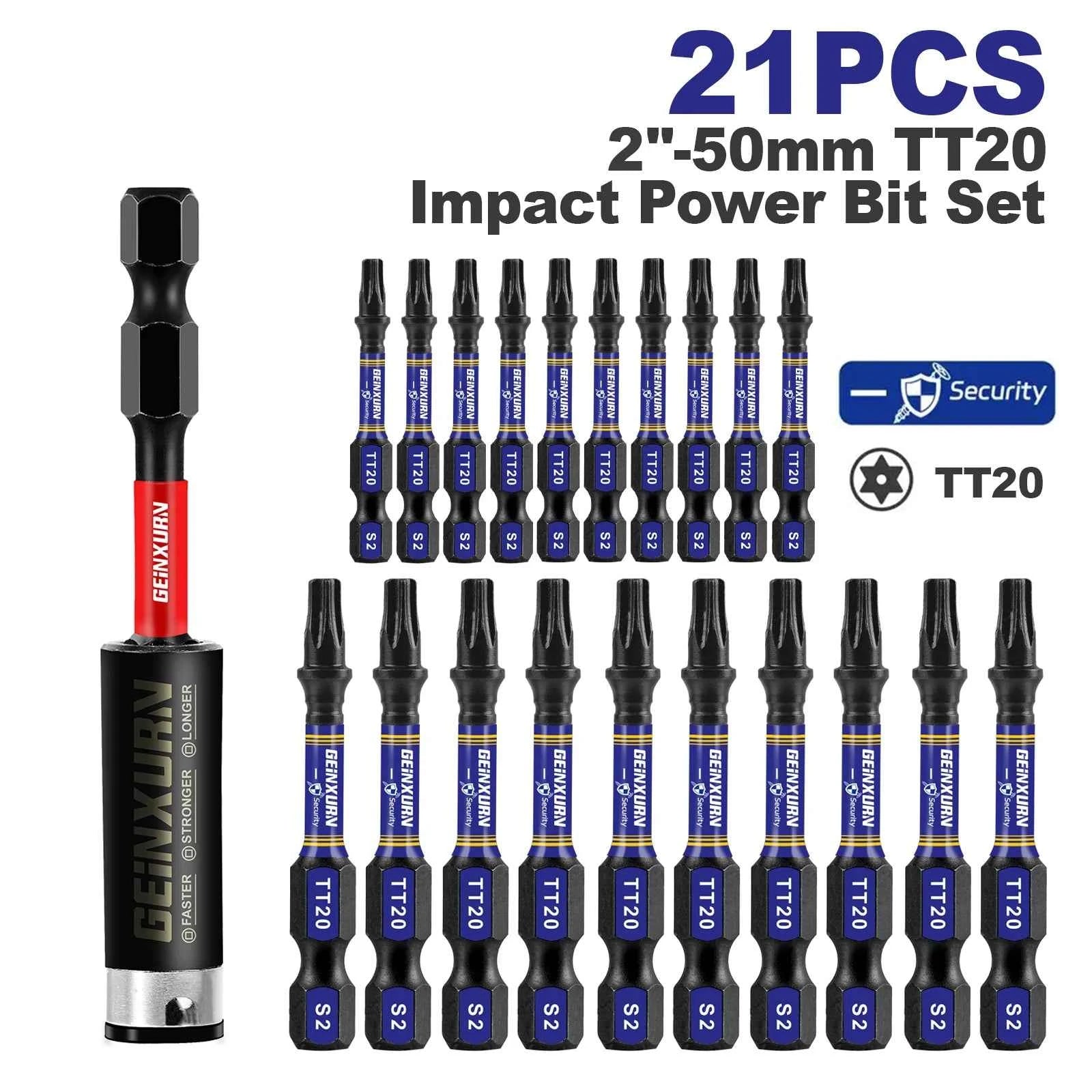 Geinxurn Magnetic Power Bit Set - 2" Impact Tough S2 Alloy Steel Torx Bits for Ultimate Security and Precision