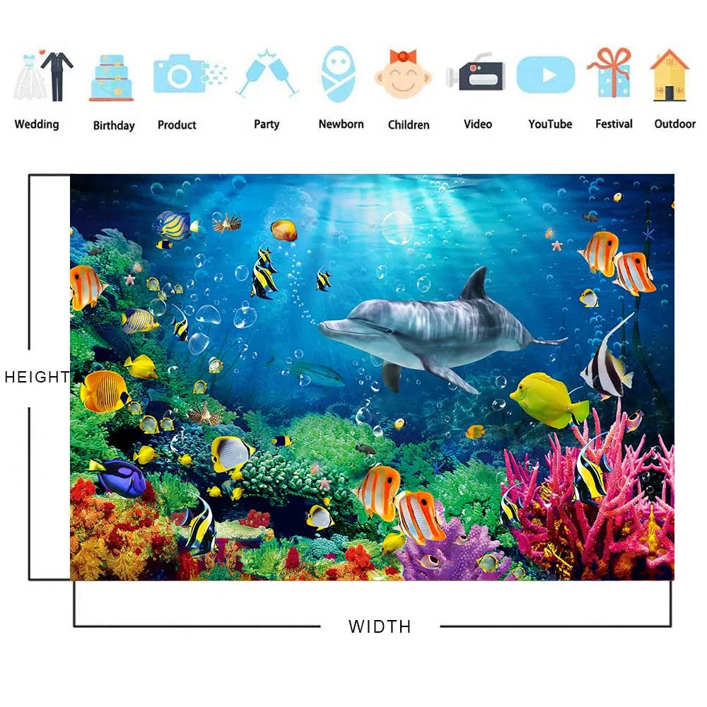 Underwater World Dolphin Coral Seaweed Seabed Aquarium Theme Photography Background Children Birthday Party Decor Backdrop