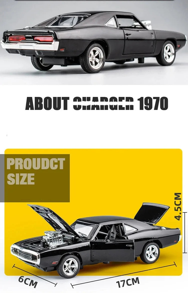 1:32 Simulation 1970 Dodge Charger Alloy Sports Car Model Sound Light Pull Back Luxury Car Children's Toy Gift Ornaments