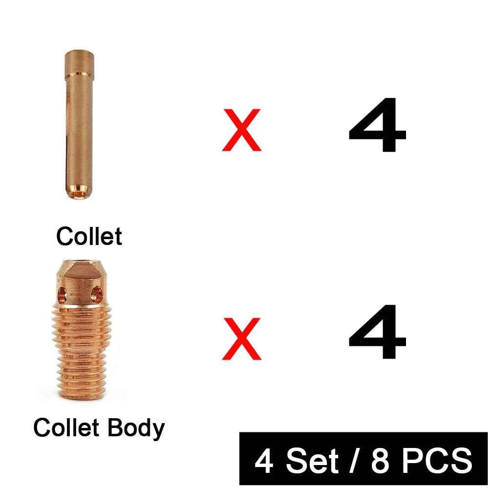 Argon Welding Torch Consumable Collet Body 1.0mm 1.6mm 2.0mm 2.4mm 3.2mm 4.0mm WP9 WP20 WP25 TIG Tungstens Electrodes Collet