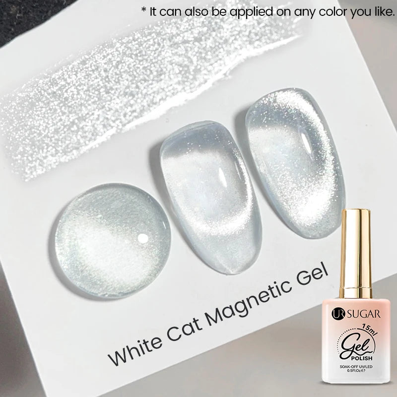 UR SUGAR 15ml  Autumn Winter Red Cat Magnetic Gel Nail Polish White Dopamine Nail Sparkling Glitter Soak Off UV LED for Manicure