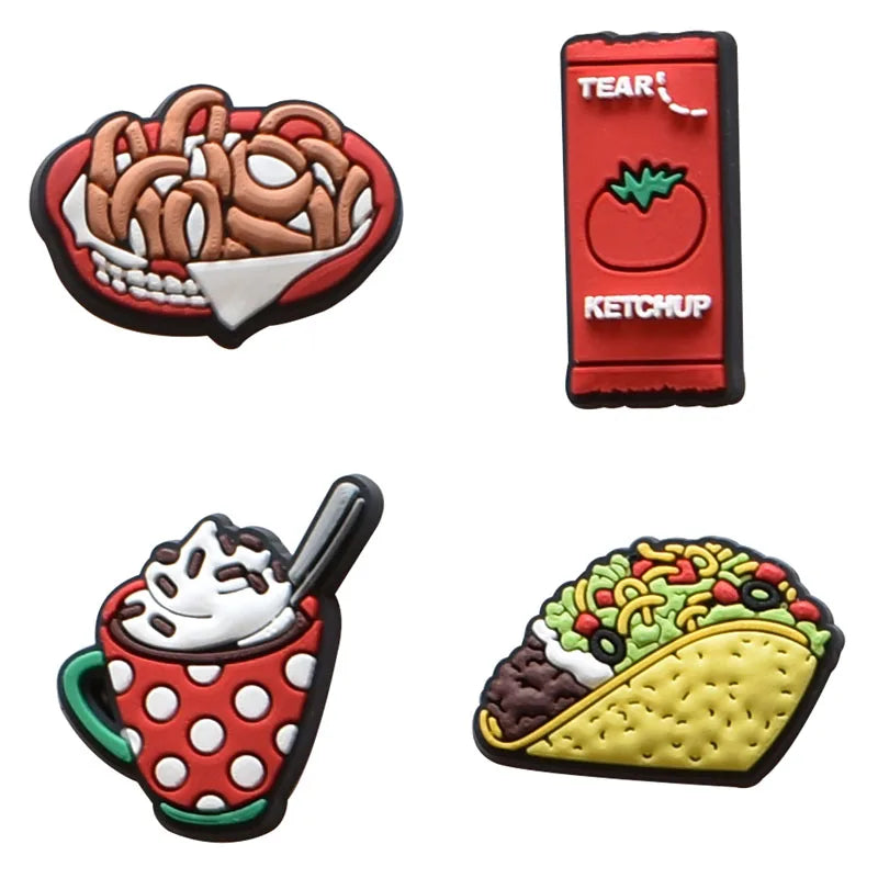 Real Kind Burger Fries Shoe Charms for Crocs Accessories Sandals Kids Clogs Pins Badges Men Jeans Women Decorations Buckle Shoes