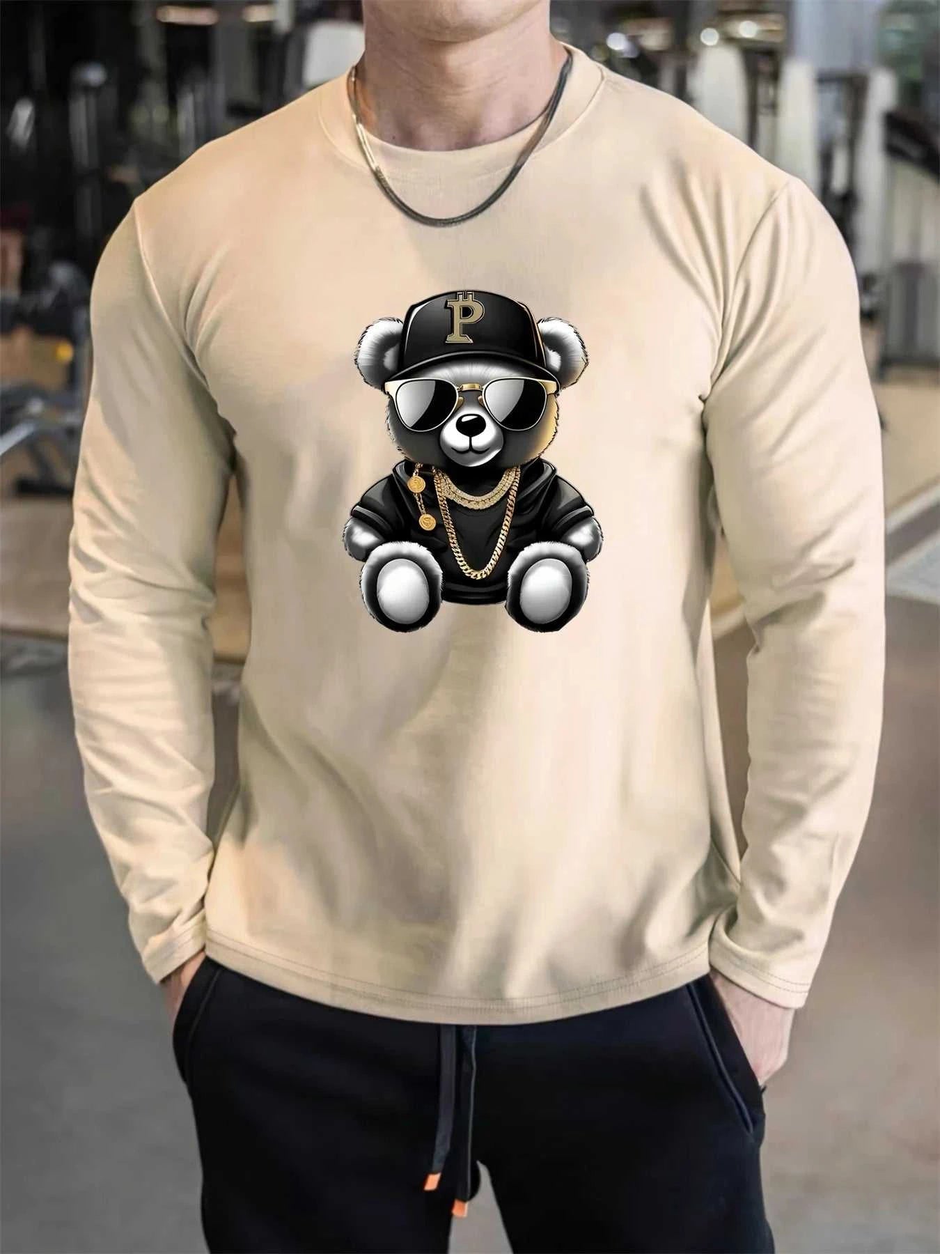 Men's 100% pure cotton loose and comfortable casual sports bear pattern printed round neck long sleeved T-shirt top The jack market .AU The jack market .AU Men Fashion $ 35 14:29#CX177-bai;5:100014065