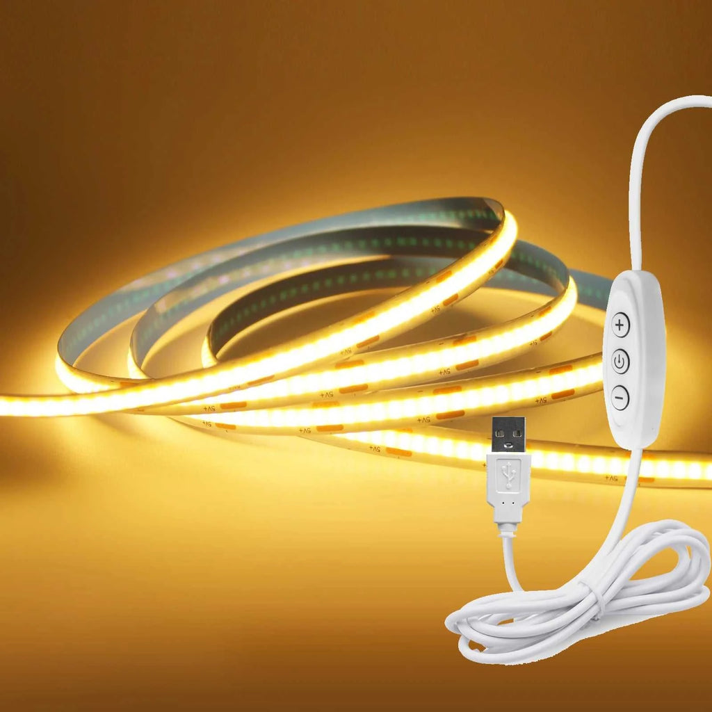 5V USB COB LED Strip Light with 3Key Dimmer 320LEDs/m Flexible Tape Natural Warm White for Room TV Mirror Backlight Cabinet Lamp The jack market .AU The jack market .AU Home $ 50 136:173#Warm White;380:201451169#0.5m