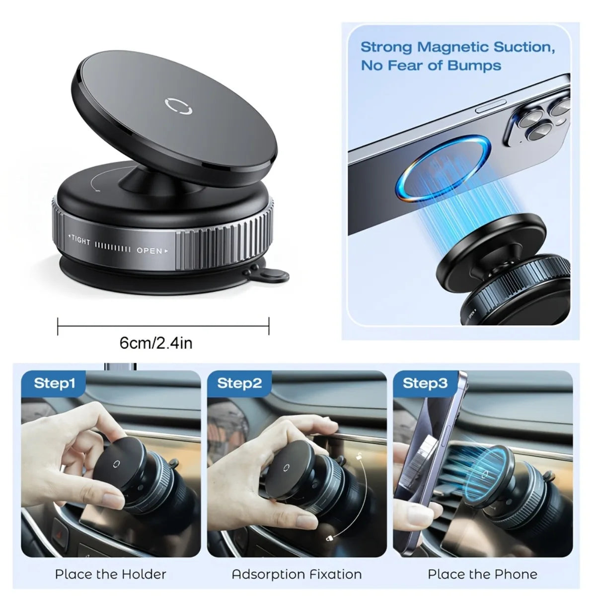 2026 Upgraded Vacuum Magnetic Car Phone Holder 360° Reinforced 96LBS Ultra Suction Cup Phone Mount for MagSafe Cell Phone
