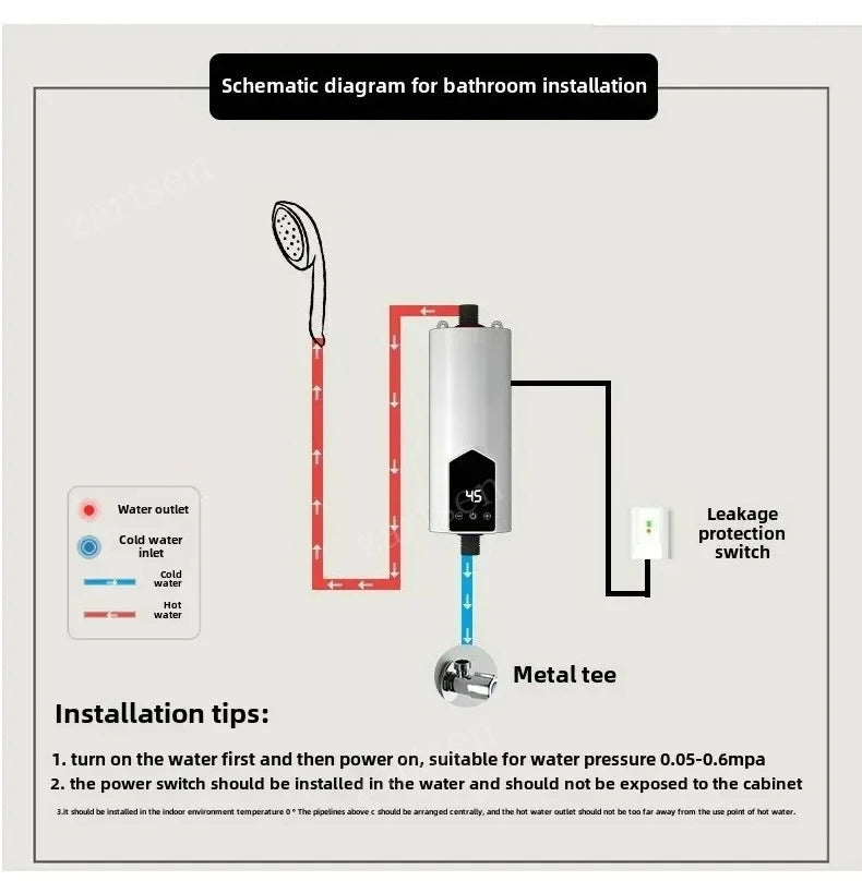 Instant Water Heater 220V 3000W-5500W Portable Electric Heaters for Bathroom Hot Water Shower and Home Kitchen Heating