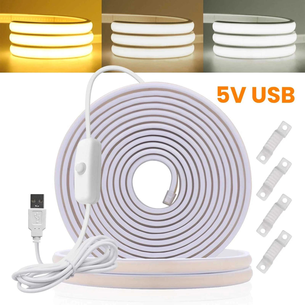 DC5V COB LED Strip With Switch 320Leds/m Flexible Neon Light USB Power Waterproof FOB LED Lights 3000K-6000K Ribbon Tape The jack market .AU The jack market .AU Home $ 57 136:9131281595#natural white;380:200007624