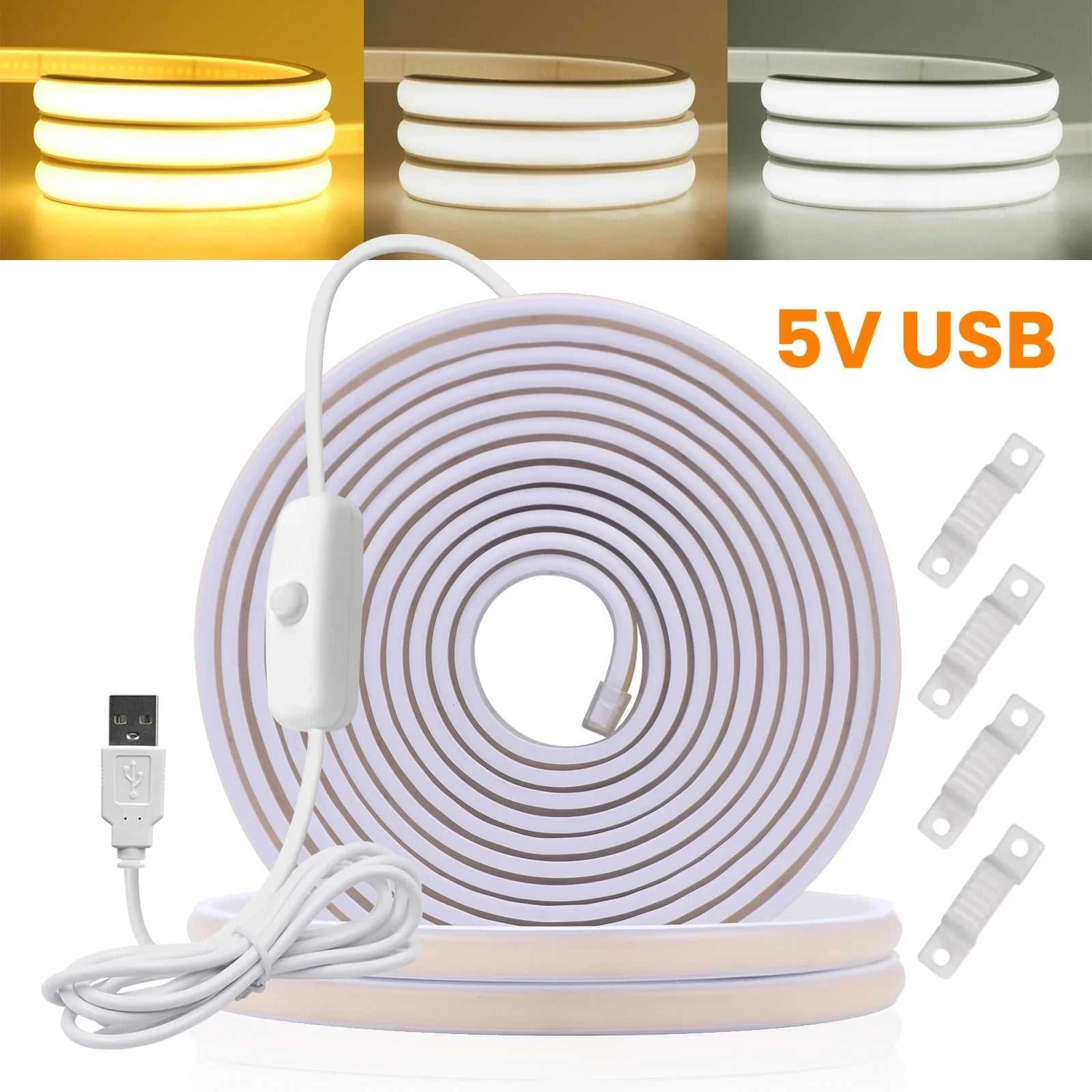 DC5V COB LED Strip With Switch 320Leds/m Flexible Neon Light USB Power Waterproof FOB LED Lights 3000K-6000K Ribbon Tape The jack market .AU The jack market .AU Home $ 57 136:9131281595#natural white;380:200007624