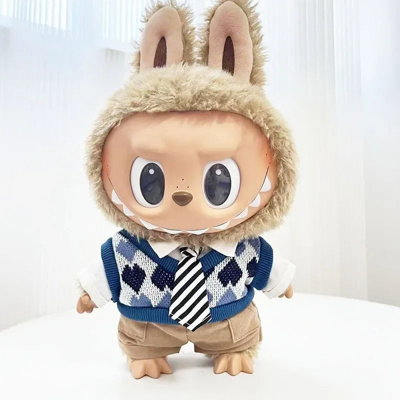 For 38Cm Labubu outfit vinyl plush doll clothes for Korea Kpop Exo Labubu doll clothes striped animal shirt set