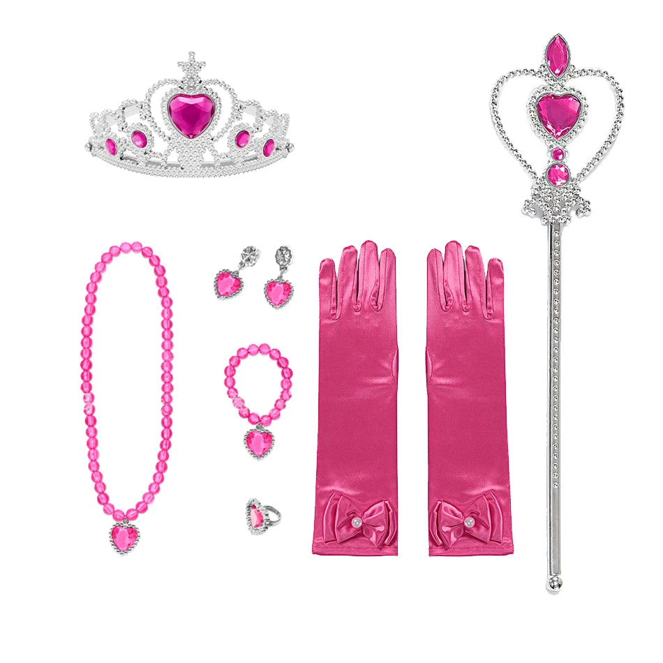 Girls Princess Dress Accessories Gloves Wand Crown Jewelry Set Princess Wig Braid Princess Dress Costume Cosplay Accessories