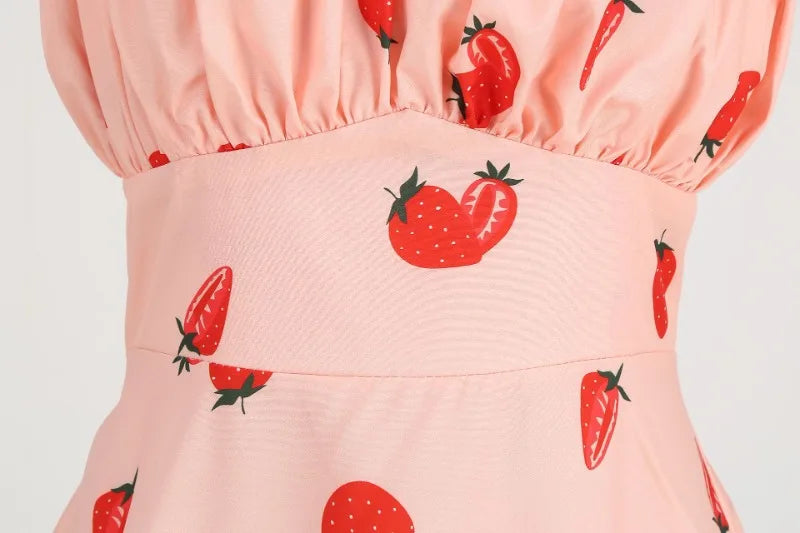 Vintage Charm Summer Midi Dress - Cute Print, Ruched Bust, High Waist for Effortless Beach Style
