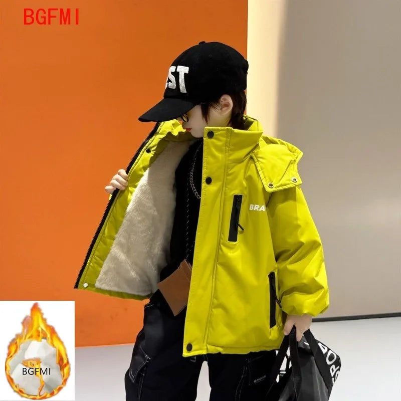 2-9Y Children's Waterproof Windproof Thick Cotton Coat Winter 2025 New Little Boys Hooded Fleece Jacket Kid Warm Thick Parka