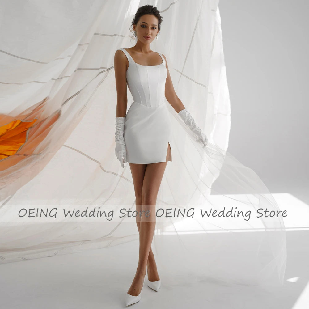 Mini Wedding dress for Bride Ivory Sheath/Column Tank Short  Gown Women 2023 Slit  Corset Sleeveless Robe de Mariée
